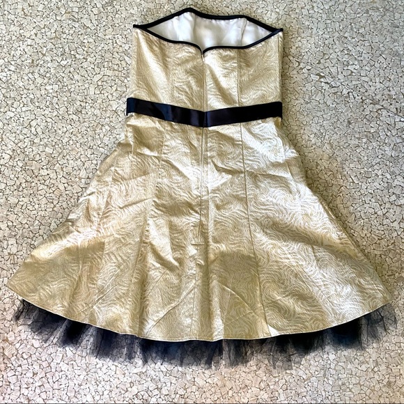 Gunne Sax mini cream with gold metallic brocade w/ black trim party dress prom - Picture 4 of 9